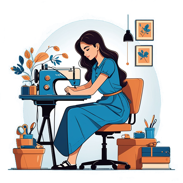 دختری در حال خیاطی کردن .